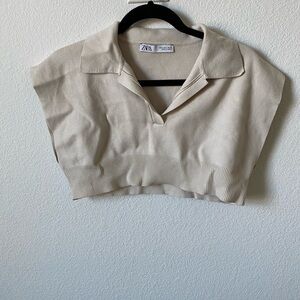 Zara crop knit collared top